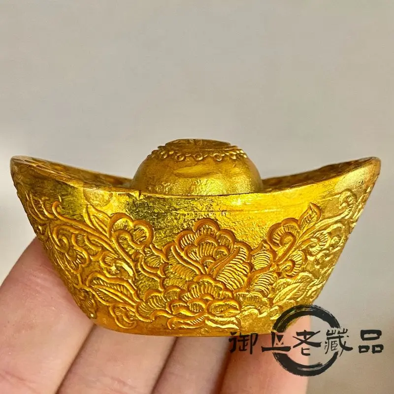 One pick-up two solid foot red gold ingot longevity pattern engraving coin Wenwan
