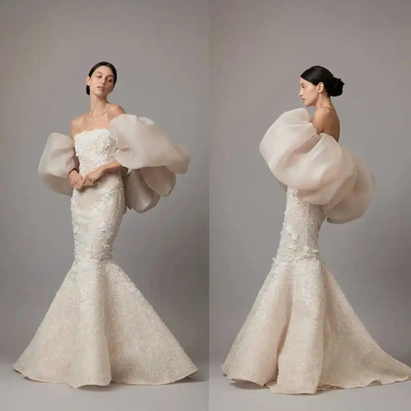 Elegancka suknia ślubna typu syrena, bez ramiączek, aplikacje, wzór koronkowy, suknie ślubne w dużych rozmiarach, Vestidos De Novia, rozmiar i kolor na zamówienie.