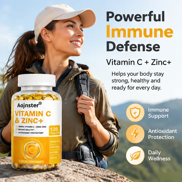 1000mg Vitamin C Plus 20mg Zinc Capsules,One A Day, Sugar-Free Dairy-Free Soy-Free, Antioxidant Supplement for Immune Wellness