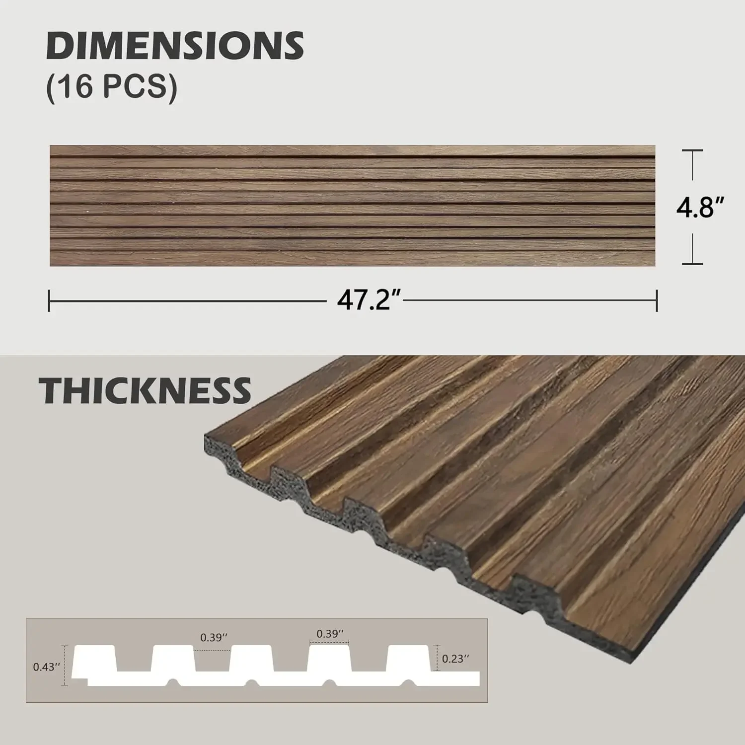 Kit de panneaux de mur et de plafond Mars en bois texturé, panneaux d'accent cannelés 3D, décoration d'intérieur et commerciale, 16 pièces