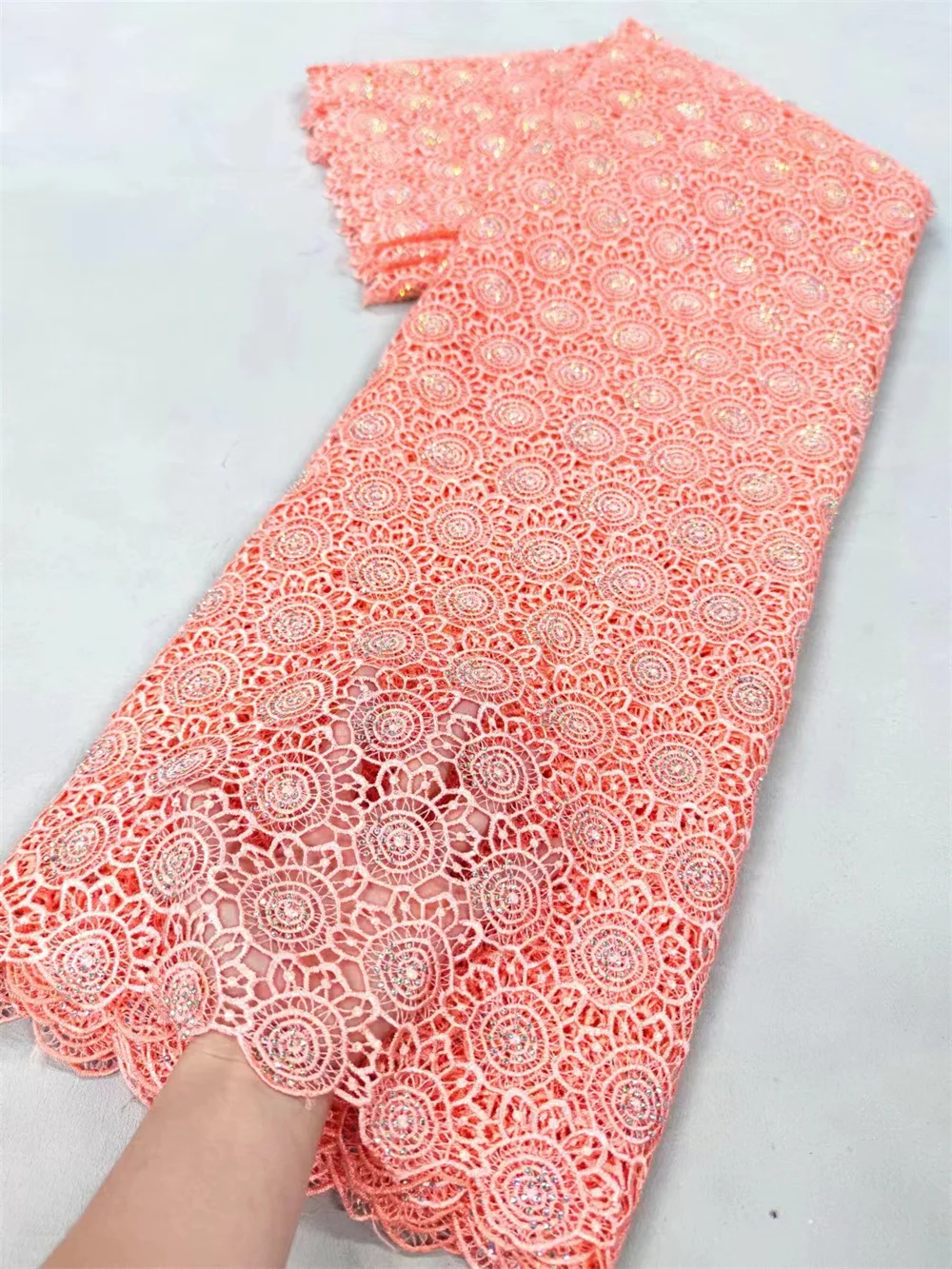 

Nigerian Cord Lace High Quality African Lace Fabric French Guipure Lace Fabric For Party Sewing Luxury Evening Dresses 5 Wp674-2
