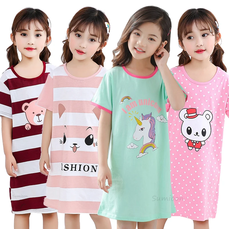 Fashion Children Clothing Summer Girls Dresses Baby Pajamas Cotton Princess Nightdress Girl Sleepwear Kids Unicorn Nightgown