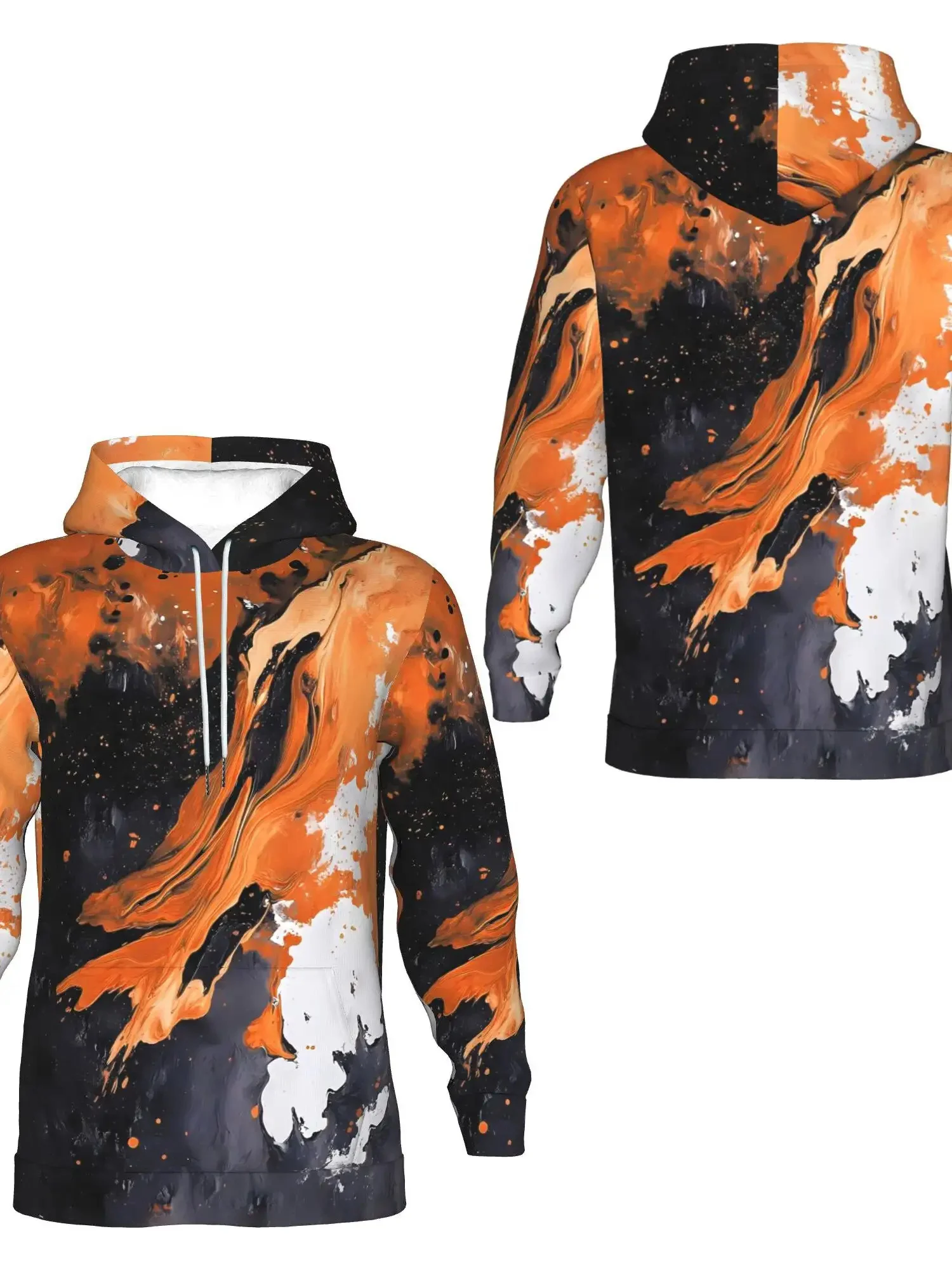 Men Abstract Fluid Marble Graphic Hoodie Orange Black White Splash Texture 3D Print Daily Casual Long Sleeve Pullover