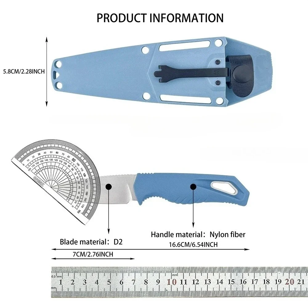 TOP Feststehendes Messer mit 2,55 Zoll D2-Klinge, Nylonfasergriff und Scheide – Praktisches EDC-Gear für Camping und Outdoor-Abenteuer – Detail 1