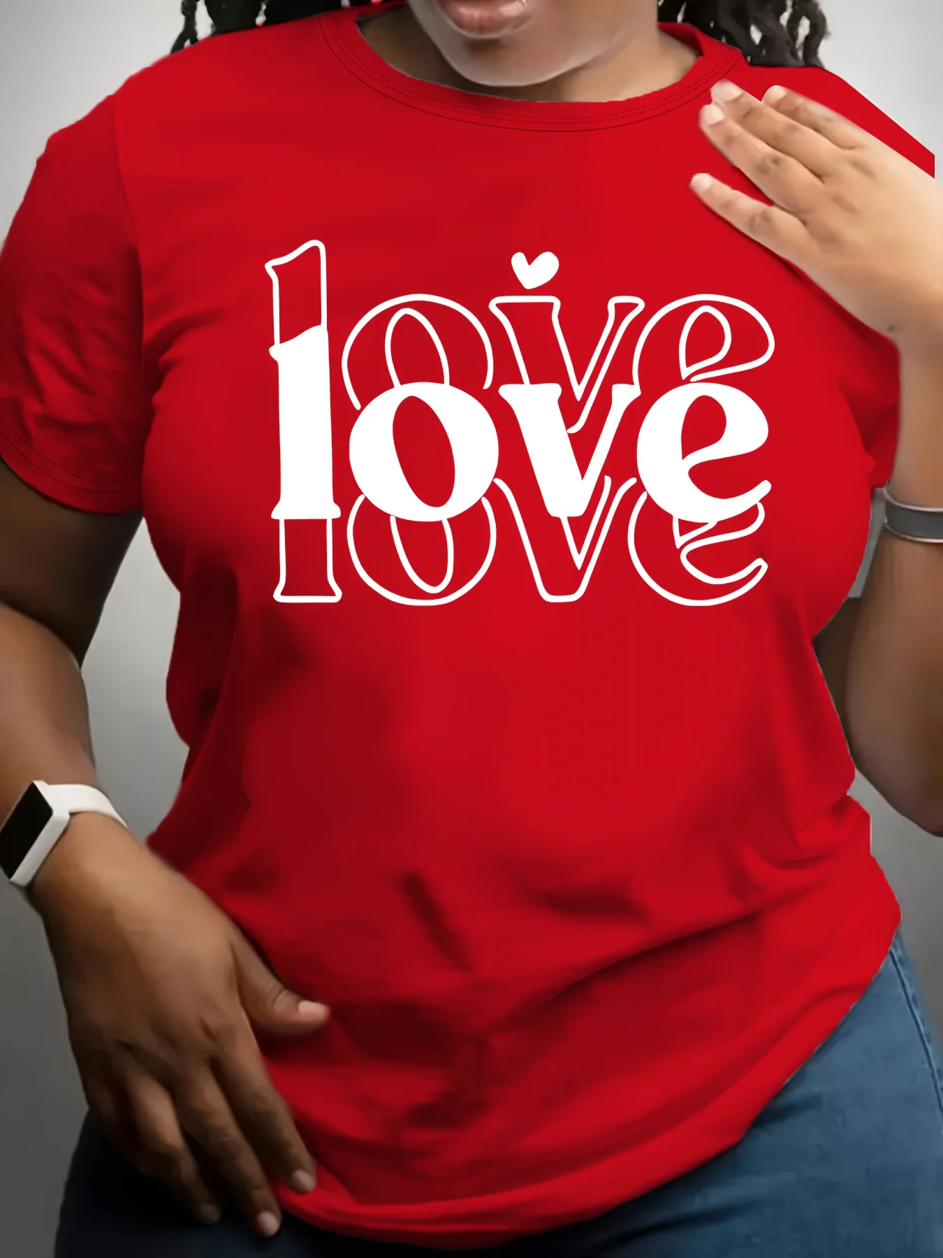 

"LOVE" Graphic Tee Women's Red Stretchy Polyester & Elastane Blend Short Sleeve Round Neck Comfort Fit T-Shirt Summer Soft Tops