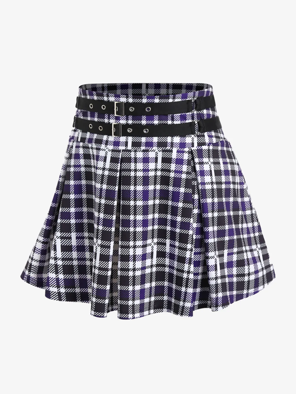 ROSEGAL-Mini Pleated Skirts for Ladies, Plus Size, Checked Buckle, Grommets Plaid Detail Skirt, Elastic Waist, Basics Bottoms