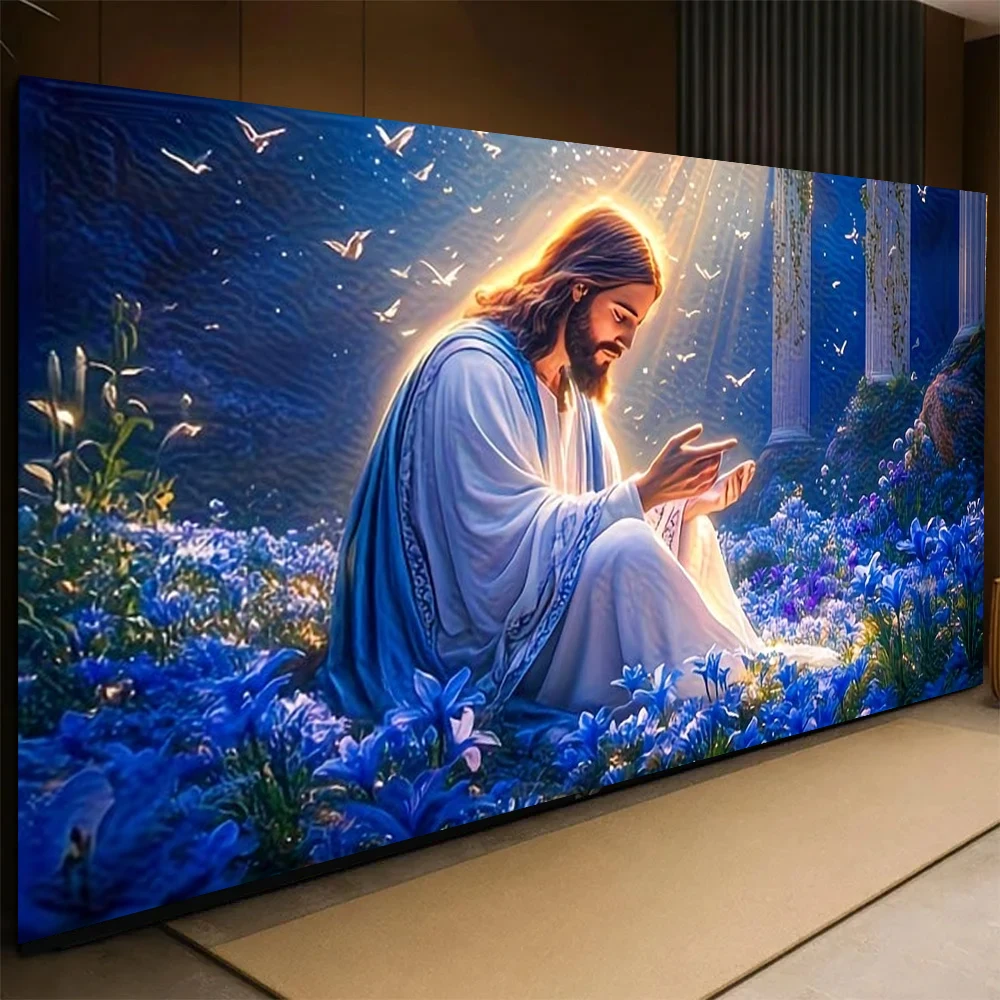 

Large Size Amazing Blue Iris Flower Jesus DIY Diamond Painting Cross Stitch Kit Diamond Embroidery Art Portrait Picture For Home