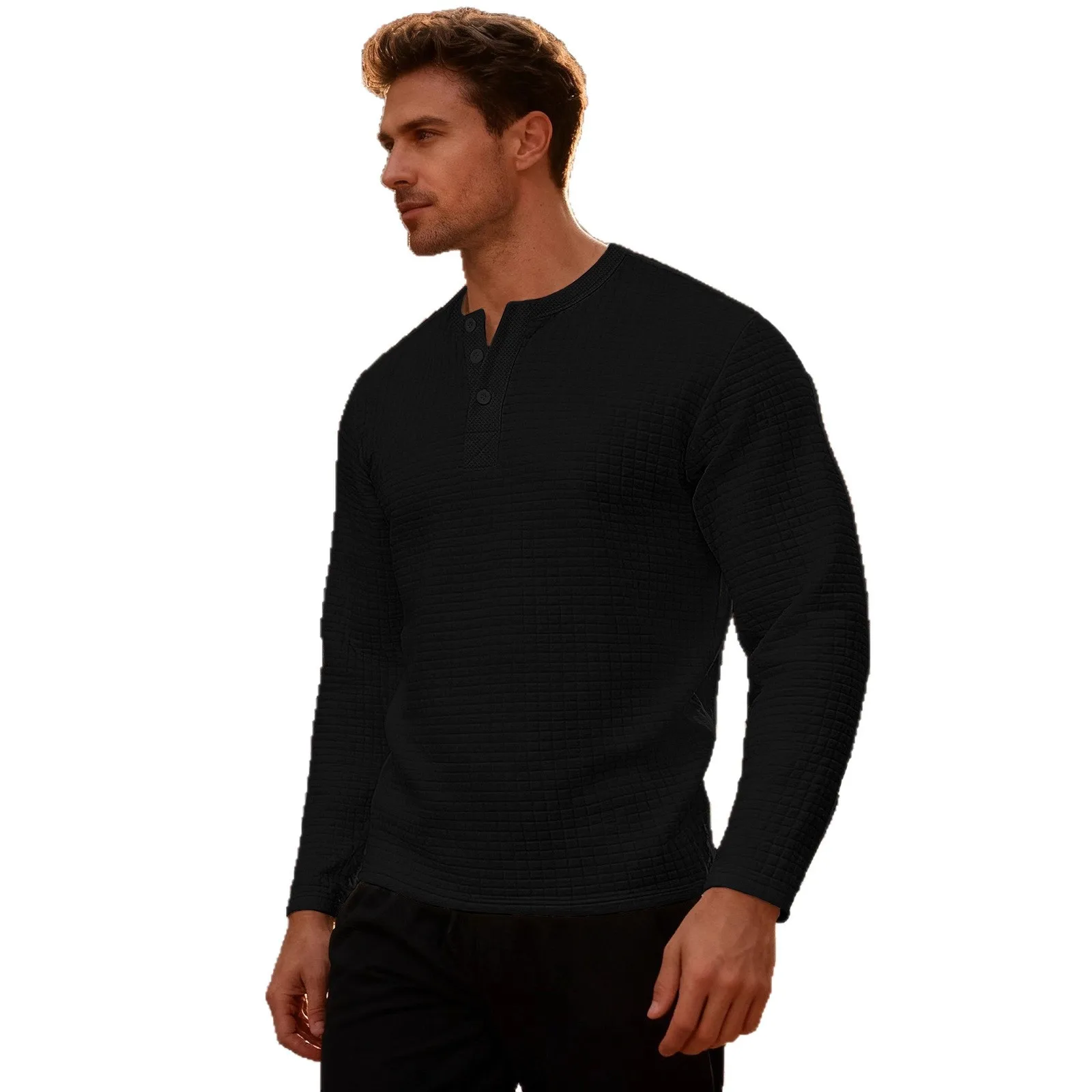 เสื้อเชิ้ตเฮนรี่ผ้าแจ็คการ์ดเนื้อหนาทรงหลวมสไตล์เรโทรแขนยาวสำหรับผู้ชาย คอลเลคชั่นใหม่ฤดูใบไม้ร่วงและฤดูหนาวข้ามพรมแดน