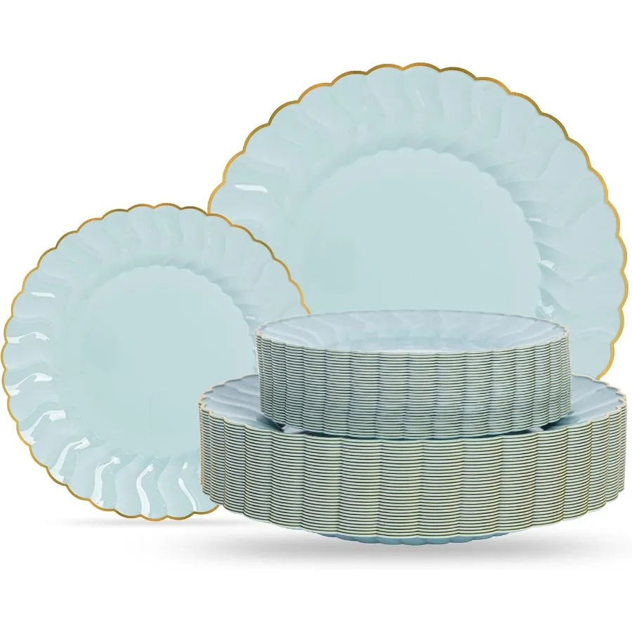 

60 шт. пластиковые тарелки шалфейного зеленого цвета с золотой оправой для элегантной вечеринки, дня рождения, свадьбы и ежедневного использования. В комплект входит 30 шт. тарелка 10,2.