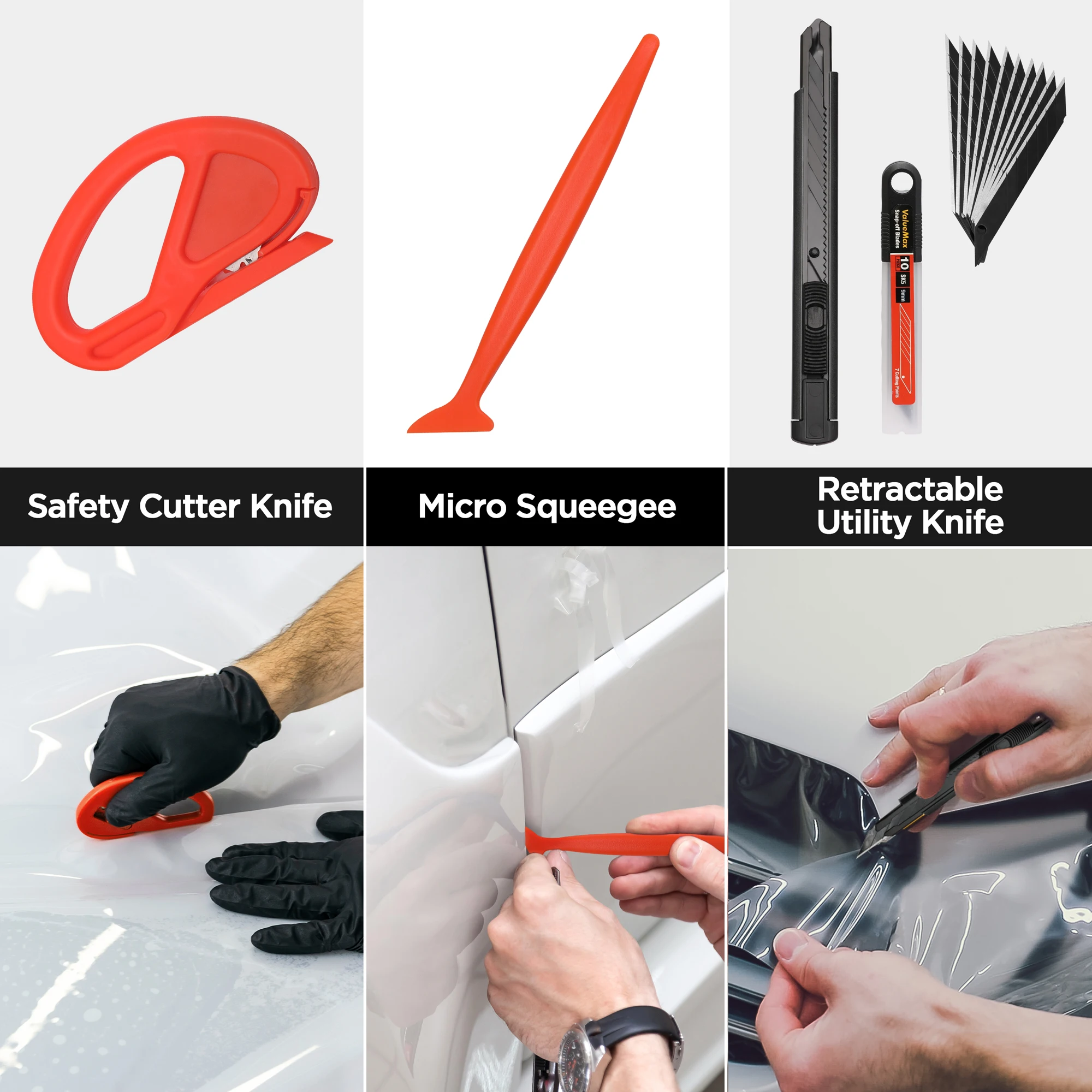 ValueMax Car Window Tint Film Tool Kits Scraper Cutter Wiper Blade Plastic Wrap Tool Car Wrapping Tools Car Accessories