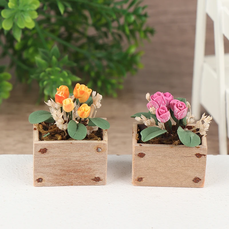 1:12 Dollhouse Miniature Tulip Potted Plant Flower Pot Plant Pot Model Garden Decor Toy Simulation Potted Plants