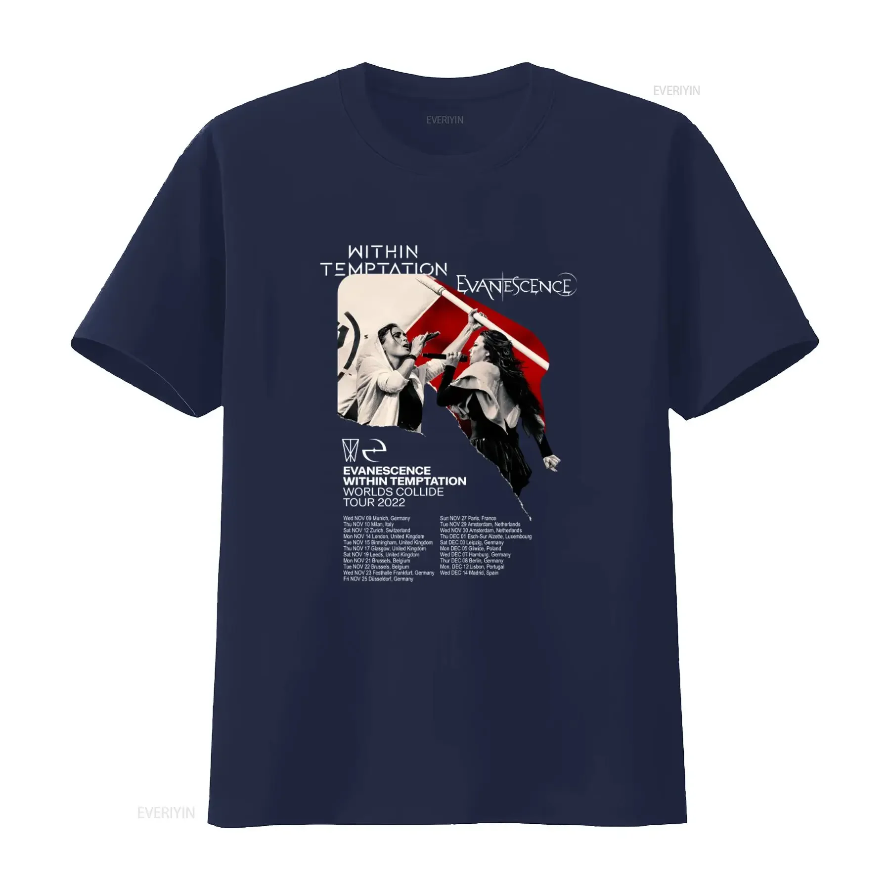 Within Temptation Evanescence T Shirt Tour 2022 UK England Worlds Collide Concert  vintage Washed Breathable Versatile Unisex - view 4