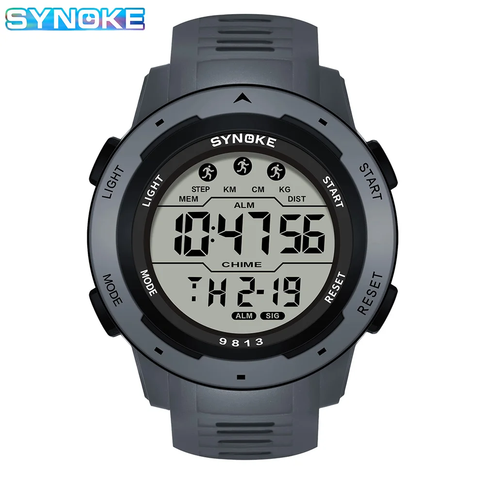 SYNOKE hombres deportes al aire libre multifuncional impermeable pantalla grande LED luminoso Digital para hombres reloj de silicona de moda