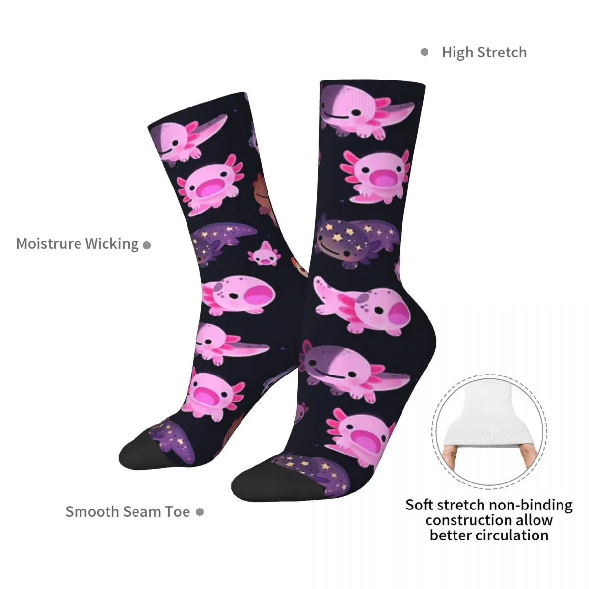 Happy Axolotl Socks Harajuku Super Soft Stockings All Season Long Socks Accessories for Man's Woman's Gifts