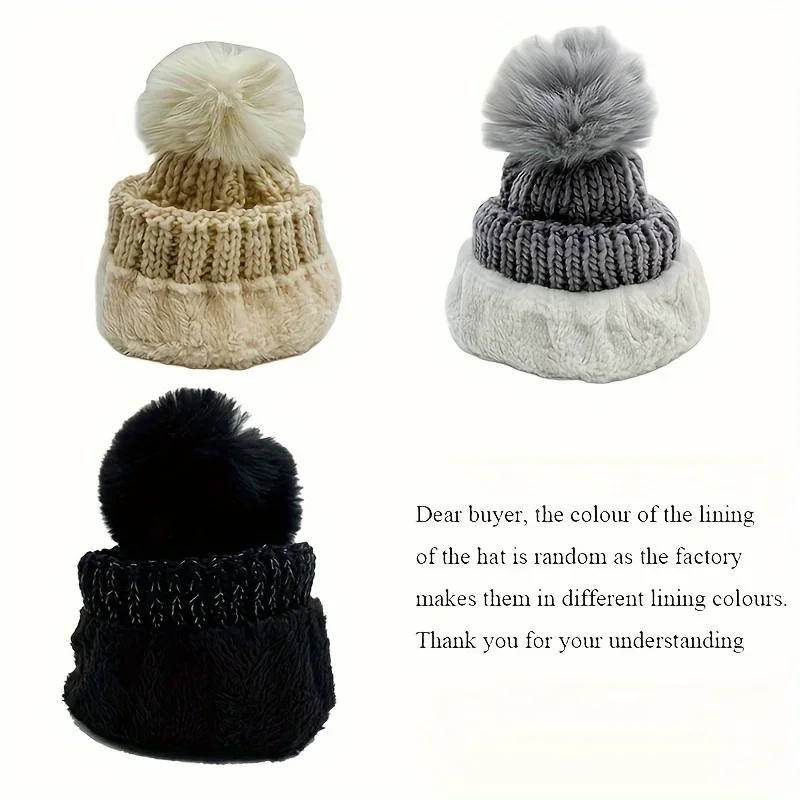1Set winter warm knit hat set Winter hat thick plush windproof cold casual good