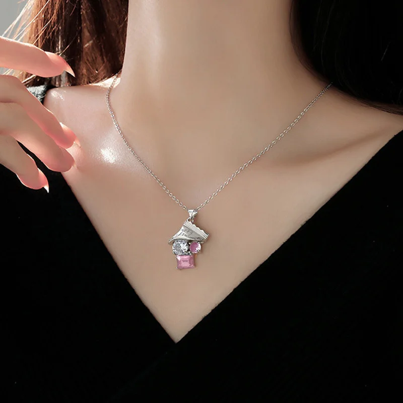 Sweet Cute Pink Crystal Candy Wrapper Pendant Necklace For Women Fashion Irregular Geometrics Necklace Y2k Jewelry Girls Gifts
