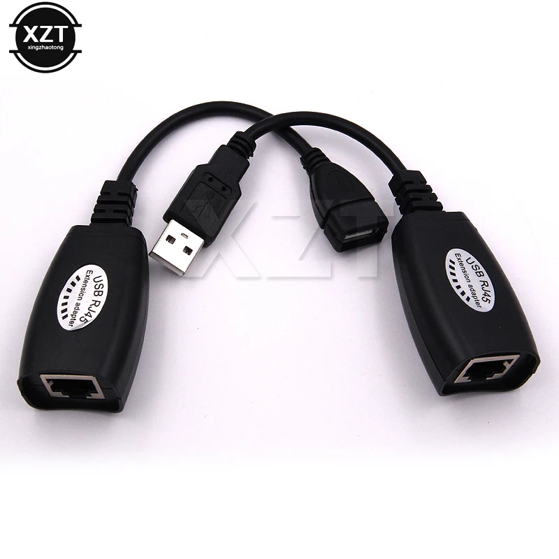 New USB to RJ45 RJ 45 LAN Cable Extension Adapter Extender Over Cat5 RJ45 Cat6 Patch Cord Black Networking Accessories 2Pcs