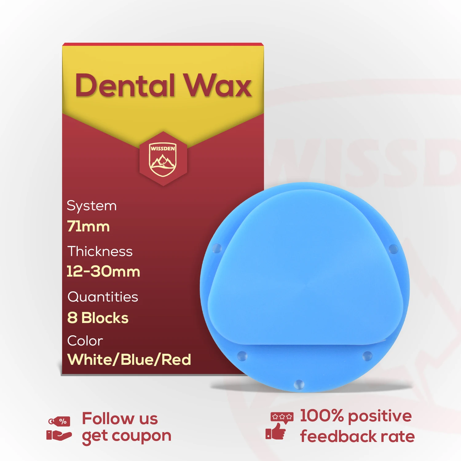 Wissden WAX Disc（8 Pieces）71,13/16/20mm White/Blue/Red Dental Lab Materials AG System CAD/CAM