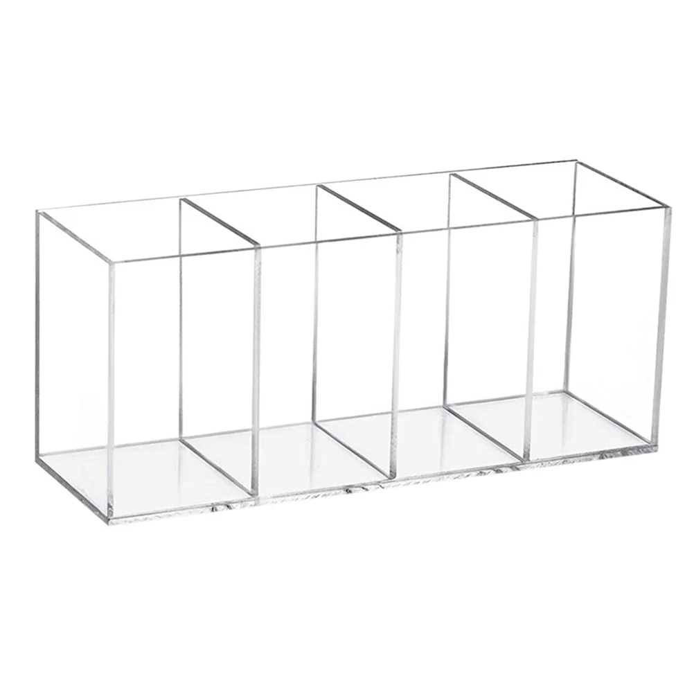 4 مقصورات حامل قلم أكريليك منظم سطح المكتب لفرش المكياج قلم رصاص صندوق تخزين الأدوات المكتبية حامل مجوهرات مستحضرات التجميل