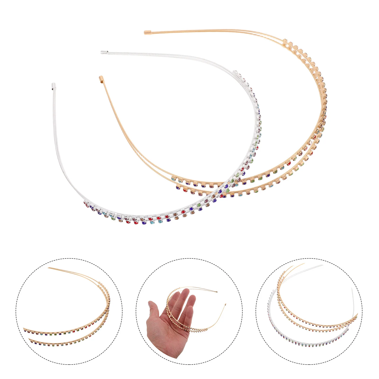 

2pcs Water Drill Hoop Double Layer Crystal Headband Lightweight Fancy Hair Accessories For Weddings Parties Daily Wear Hair