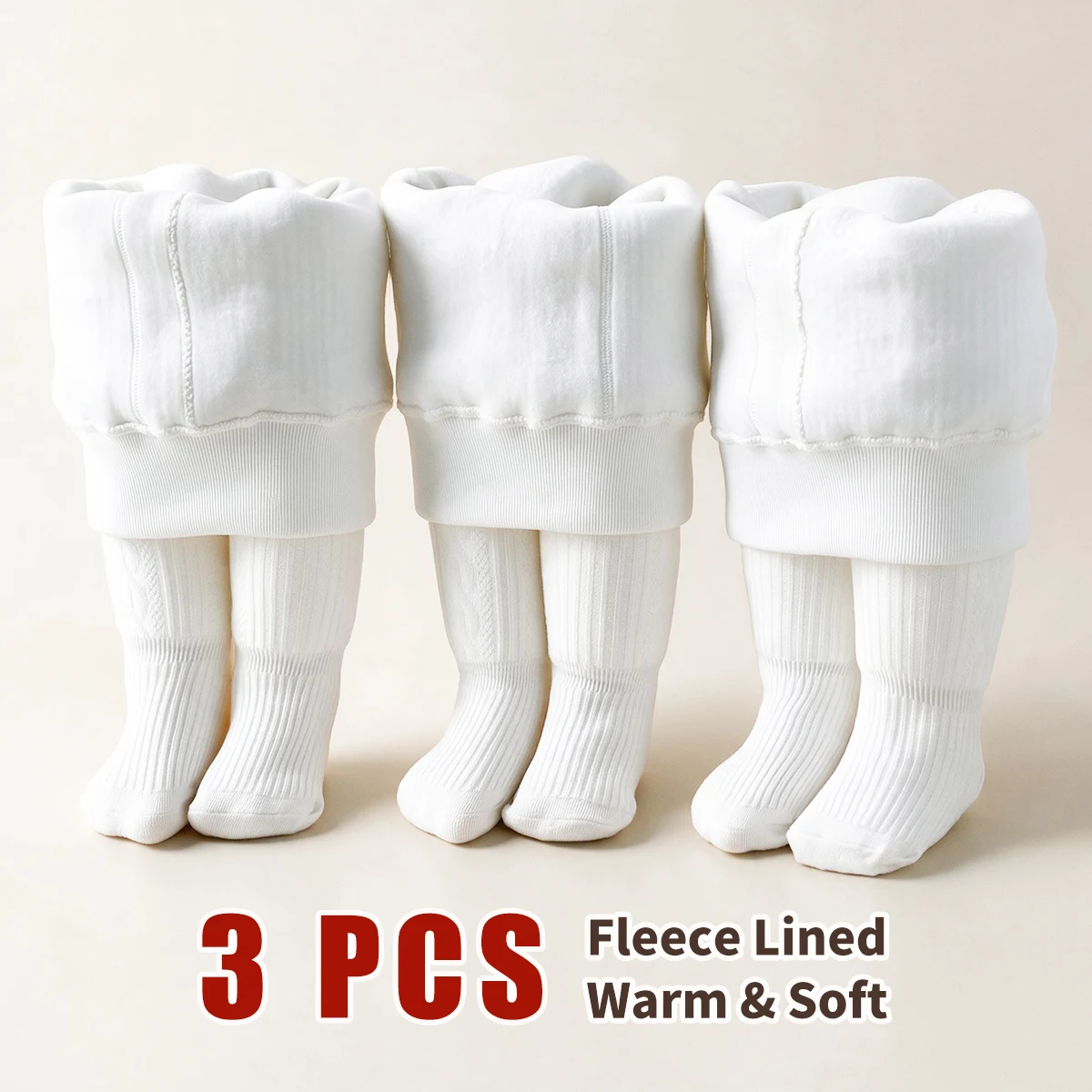3PCS Toddler Warm Winter Tights, Thick Fleece Lined Cable Knit, High Stretch Comfort Footed Pantyhose