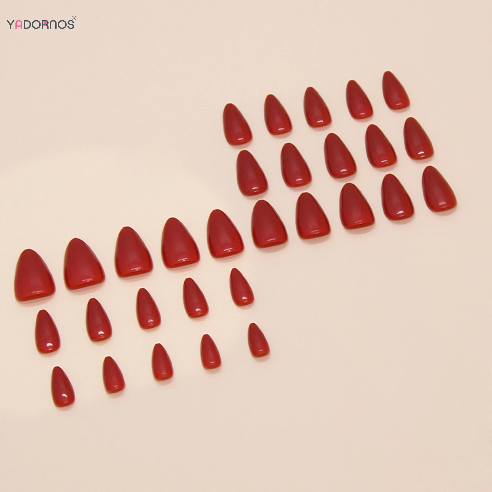 24Pcs Simple Red Fake Nails Mid-length Almond Press on Nails Art Wearable Oval Full Cover False Nail Tips for Women and Girls