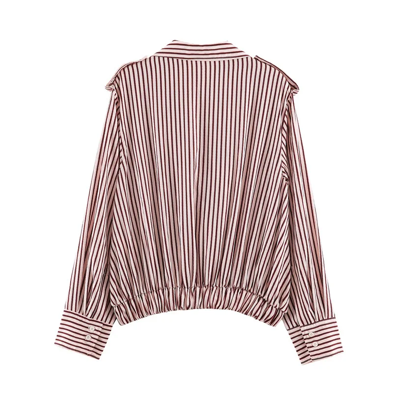 NINE ZAR Women's Loose Fit Striped Pilot Jacket Long Sleeve Turn-down Collar Short Outerwear Fashionable Casual Style