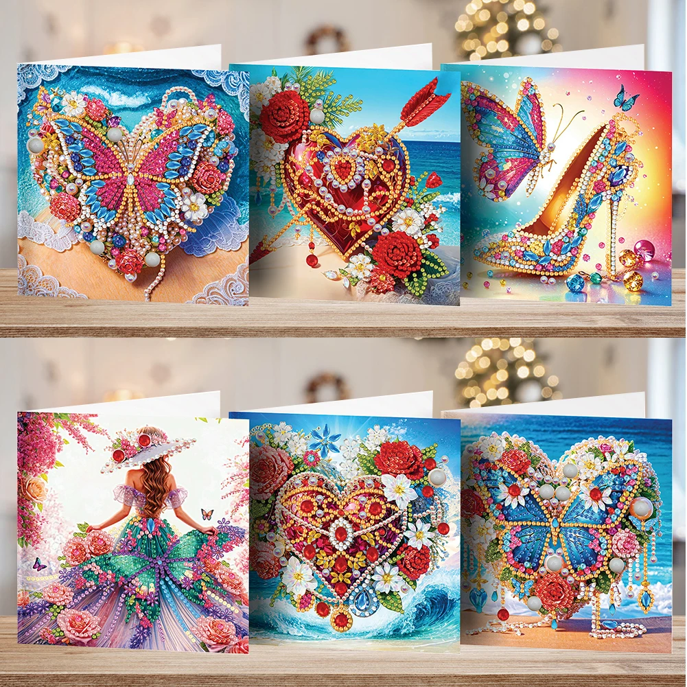 6Pcs Christmas Gift Box DIY Diamond Painting Card Handmade Diamond Drawing Card Daily Wish Card for Christmas Thank You Card