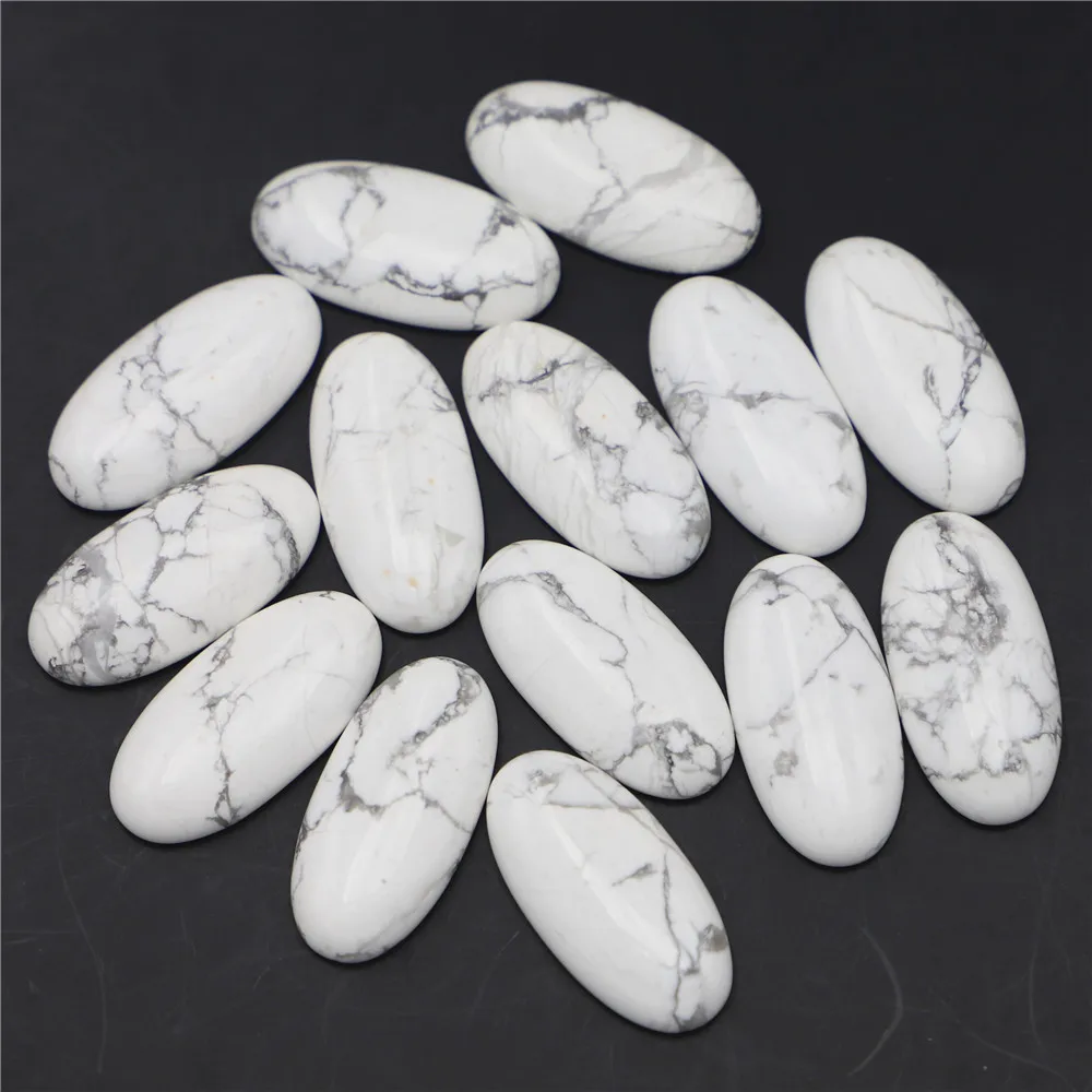 

Natural Stone Oval Howlite Cabochon Setting Bead Fit DIY Pendant Ring Earring Men Jewelry 30x15mm 20Pcs Wholesale Free Shipping