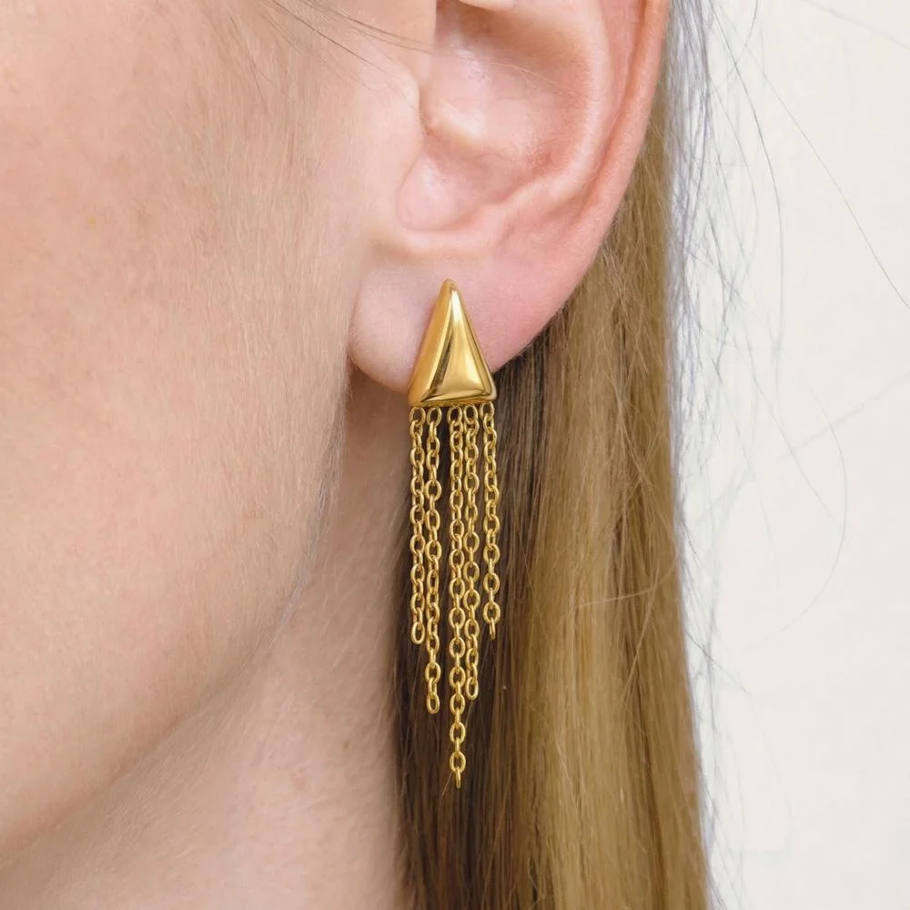 Miia Distinctive Style High-Polish Finish 316L Stainless Steel Triangular Tassel Earrings For Women Everyday Accessory