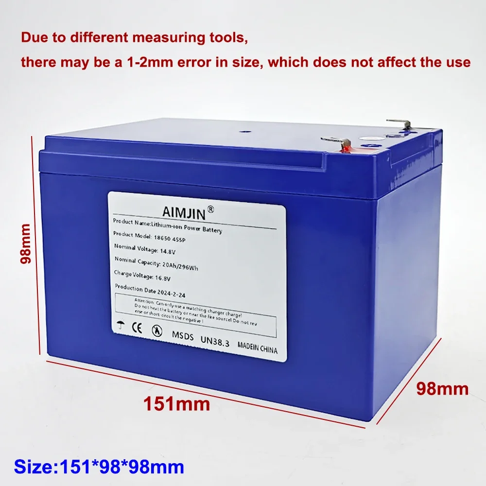 14.8V 20000mAh Lithium-ion 4s5p battery pack, Suitable for 16.8V Equipment, High-power Inverter, Tourist Car Solar Cell so on