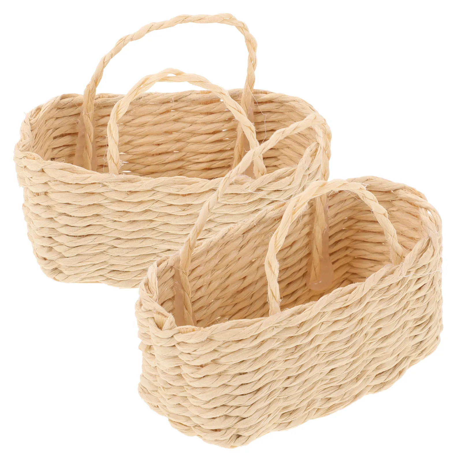 

2Pcs Miniature Woven Bamboo Basket Oval Top Square Design Decorative Storage Basket for Dollhouse Floral Arrangement