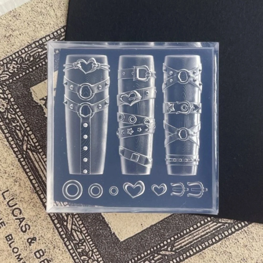 Belt Buckle Punk Women Resin Nail Parts Tools Nail Mold Silicone Embossed Nail Art Molds for Manicure Charms Design Supplies X