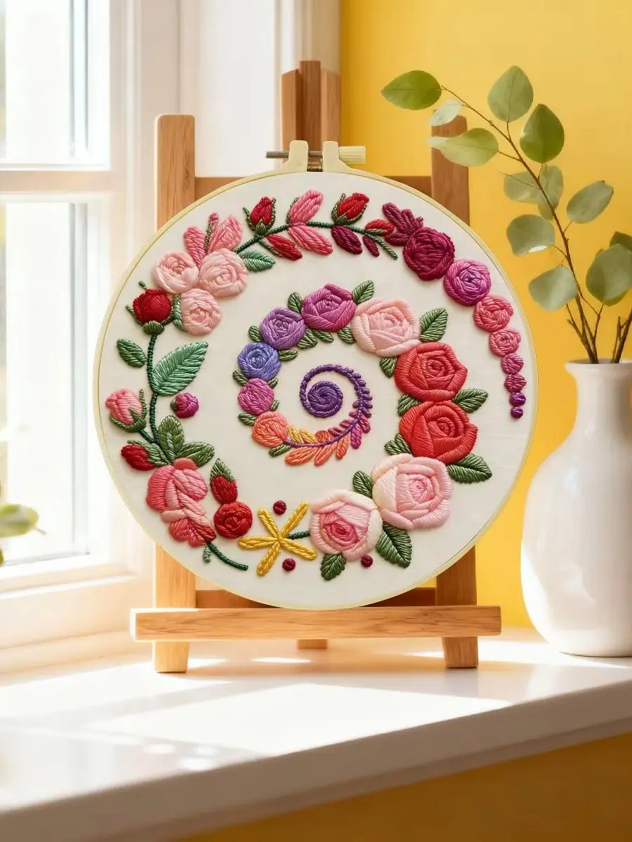 1 Stück 20X20CM/15X15CM 7,87/6,3 Zoll Blumen-Stickerei-Starter-Kit DIY-Kit DIY-Stickerei-Set Handarbeiten Heimdekoration Malerei – Detail 6