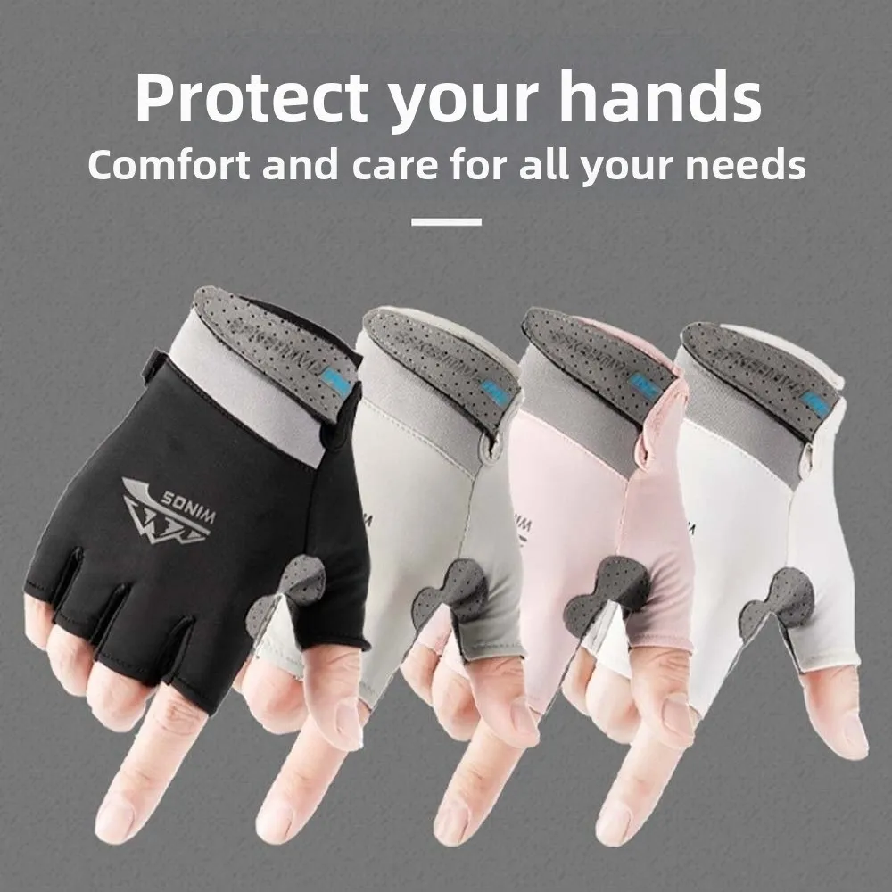 1 Pair Breathable Cycling Gloves Anti-lost Contrast Color Fitness Gloves with Wrist Band Palm Guards Half-finger Mittens Gym