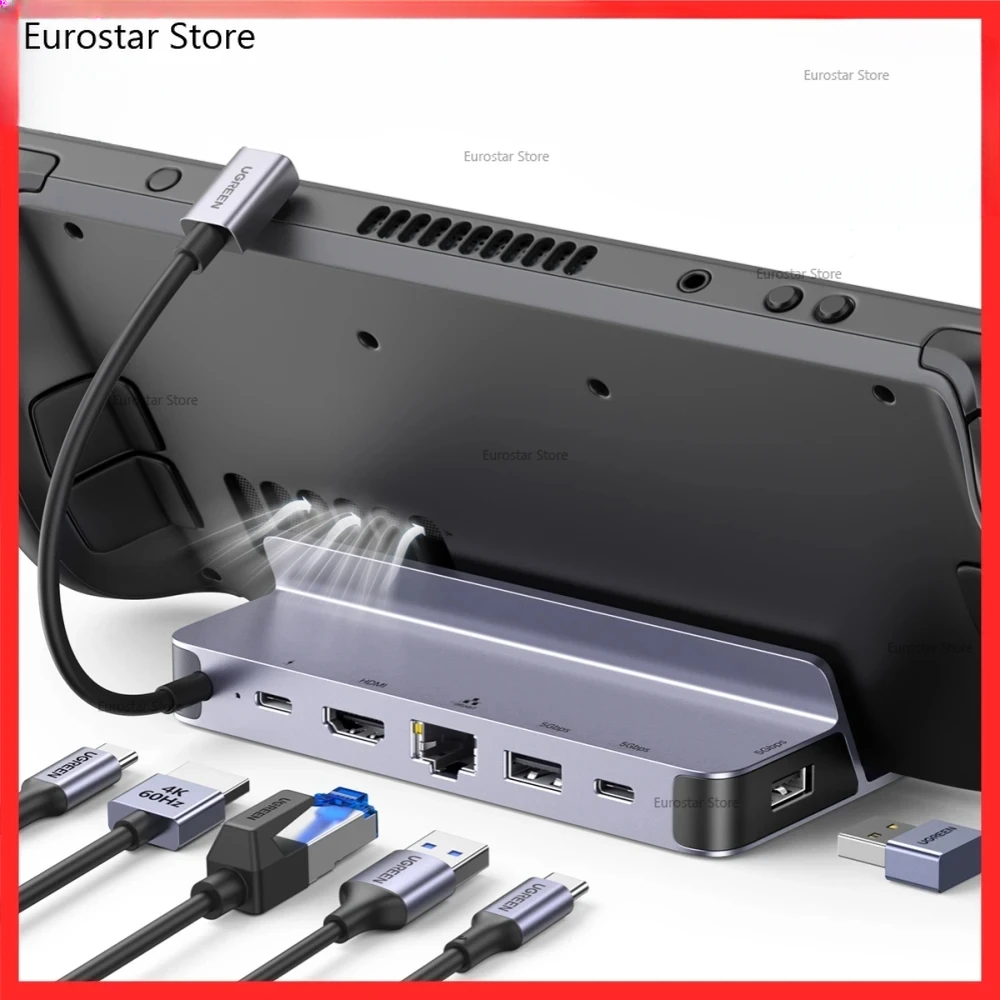 محطة إرساء لسطح البخار إلى قاعدة توصيل HDMI 4K60 هرتز RJ45 PD100W لقاعدة Asus ROG Ally Nintendo Switch MacBook PC USB HUB