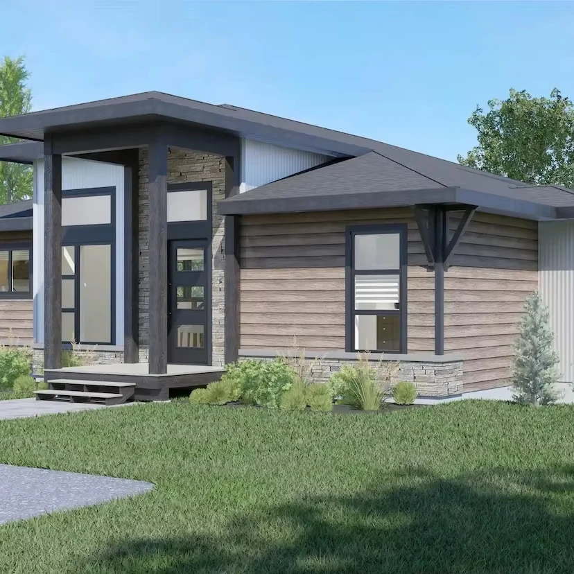 Low Cost Split Story Prebuilt Modular Villa Elevated Foundation Lakeside Holiday Prefab Cabin With Big Windows