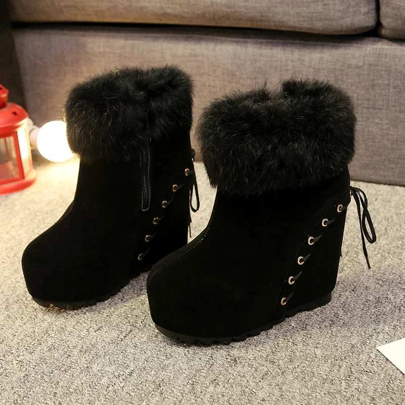 Snow Boots Women Winter 2026 Inner Heel Heel Platform Wedge Thin Warm Cotton Shoes