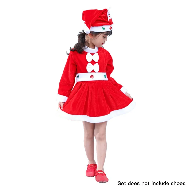 2022 New Christmas Costume For Kids Santa Claus Toddler Baby Red Xmas Clothes Party Red Dress Set Hat Included Christmas Dress