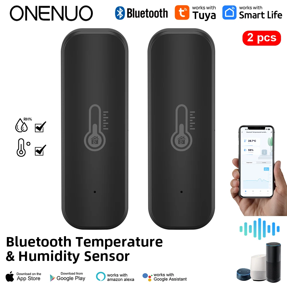 ONENUO Tuya BT Smart Temperature Humidity Sensor Indoor Hygrometer Bluetooth-Compatible APP Remote Control work with Alexa 2PCS