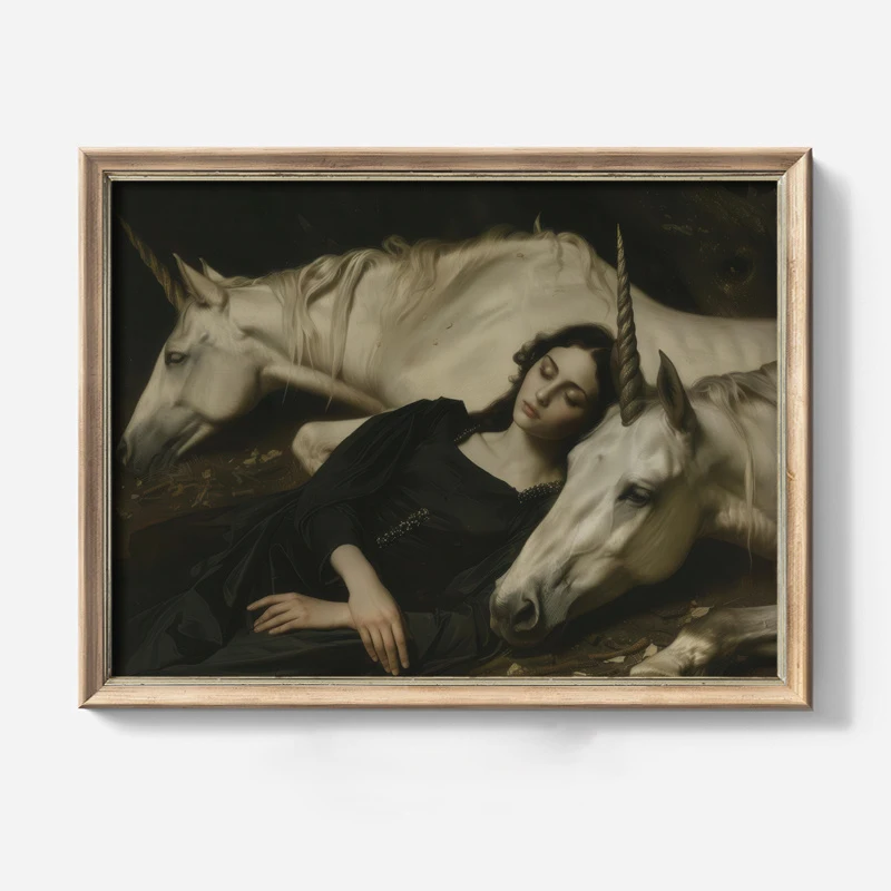 

Enchanted Unicorn Frameless Canvas Art Gothic Dark Academia Fantasy, Vintage Witchy Aesthetic Wall Decor Perfect for Room Decor