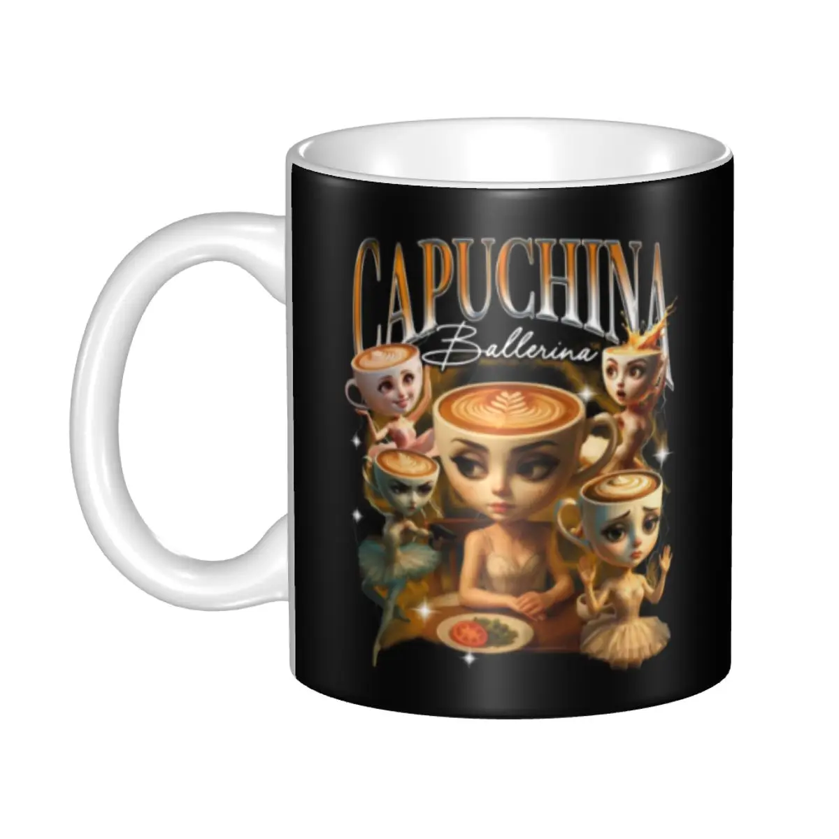 Tazas de Café Cerámicas Personalizadas DIY con Diseño Creativo de Ballerina Capuchina Italian Brainrot Tung Tung Tung Sahur, Regalo Original