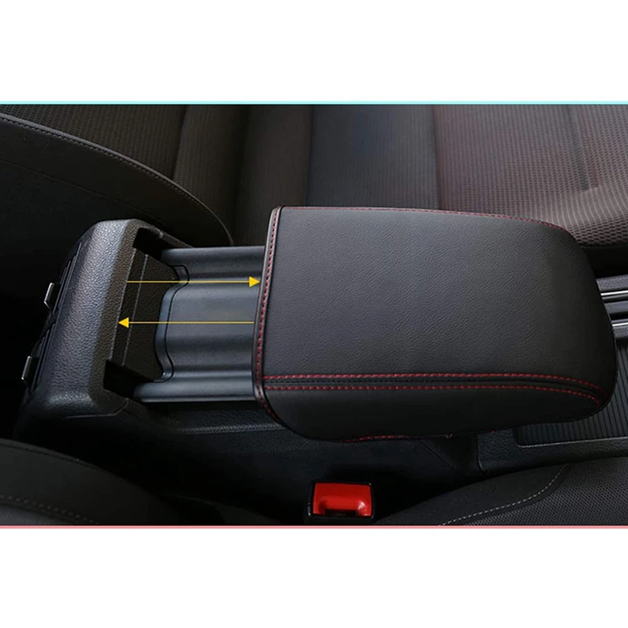 for Golf 7 2014-2016 Car Central Control Armrest Box Microfiber Leather Trim Cover(Black Thread)