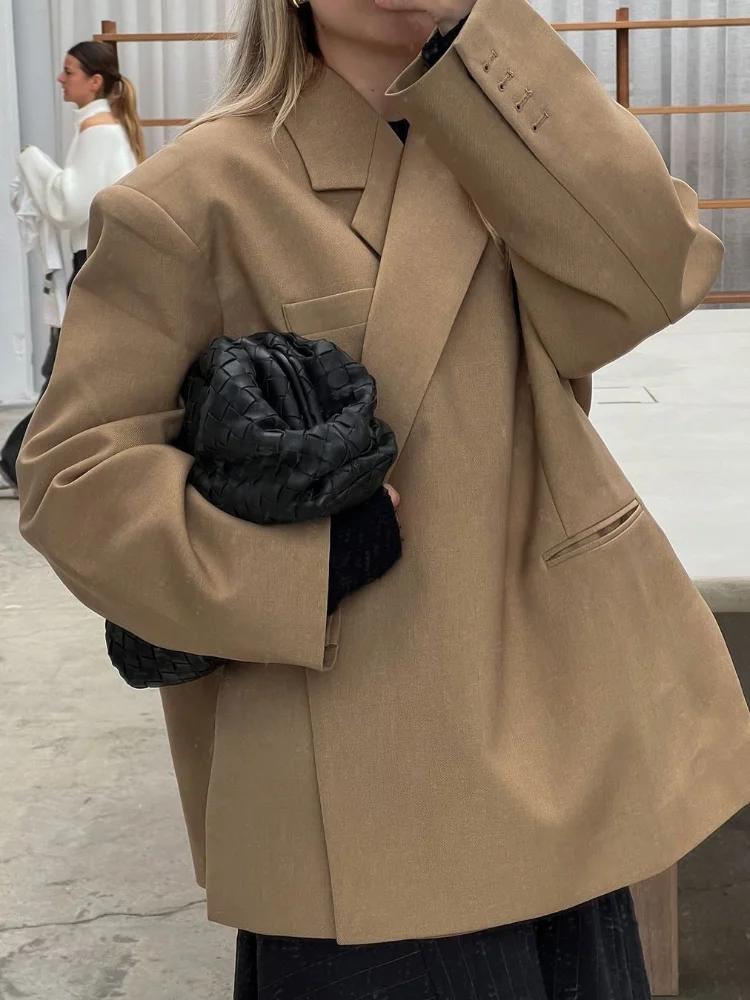 Fashion Lapel Button Suit Jacket For Women Casual Loose Long Sleeves Office Lady Coat 2024 New Chic Autumn Outercoat High Street