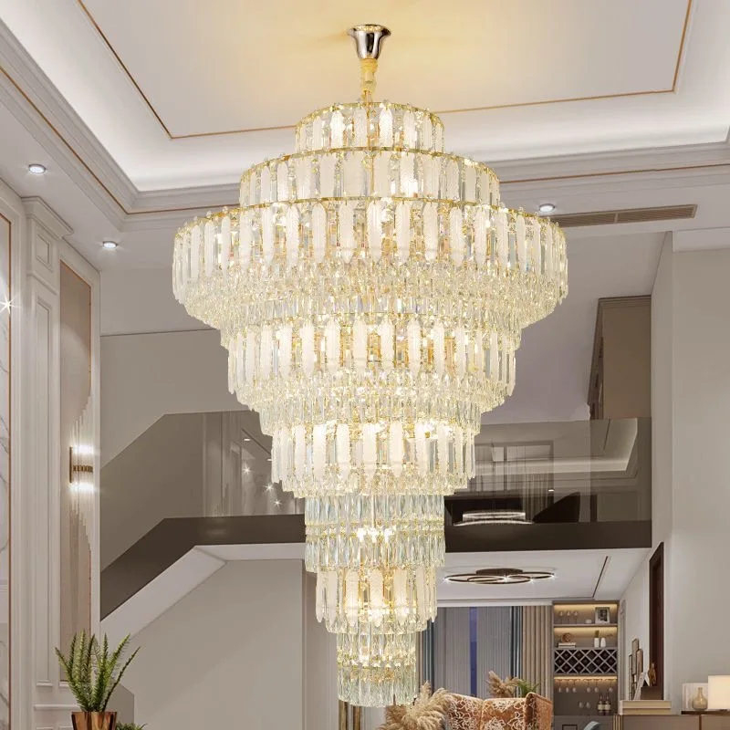 

Duplex Living Room Large Chandelier Villa Hollow Hall Staircase Jump Floor In The Middle Floor 2024 New European Crystal Lamp