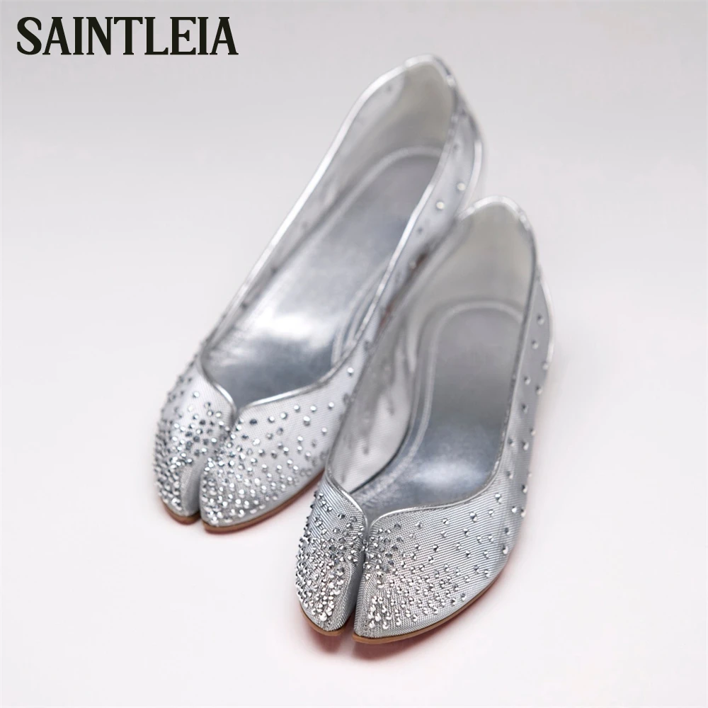 Strass Mesh Patent Leather Ballerinas Luxurious Style Rhinestone Flats Novelty Style Tabi Pointed Toe Slip-On Shoes for Women
