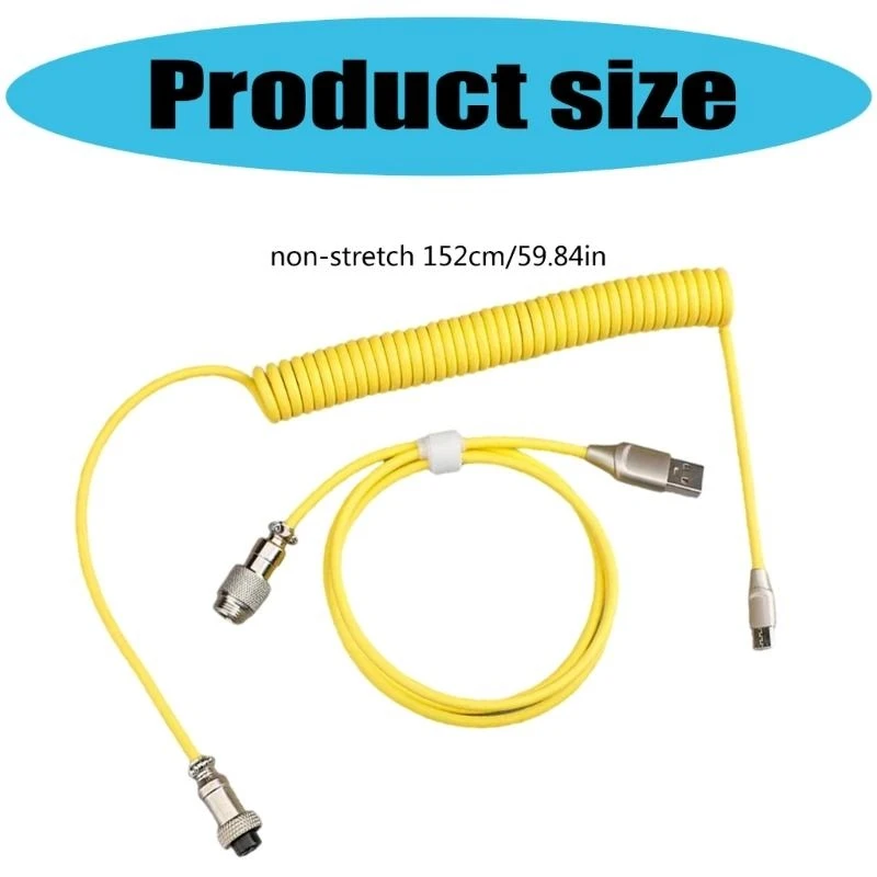E8BA Coiled Type C USB Cable for Keyboards Aviation Connectors Keyboards Data Cable