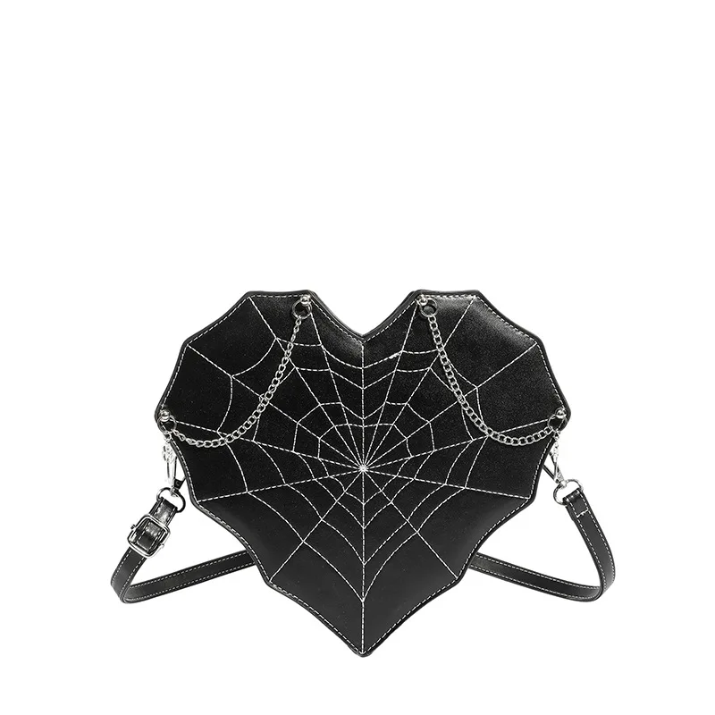 Heart shaped crossbody bag Gothic PU leather chain shoulder bag Halloween sweet-cool women's subculture punk casual bag
