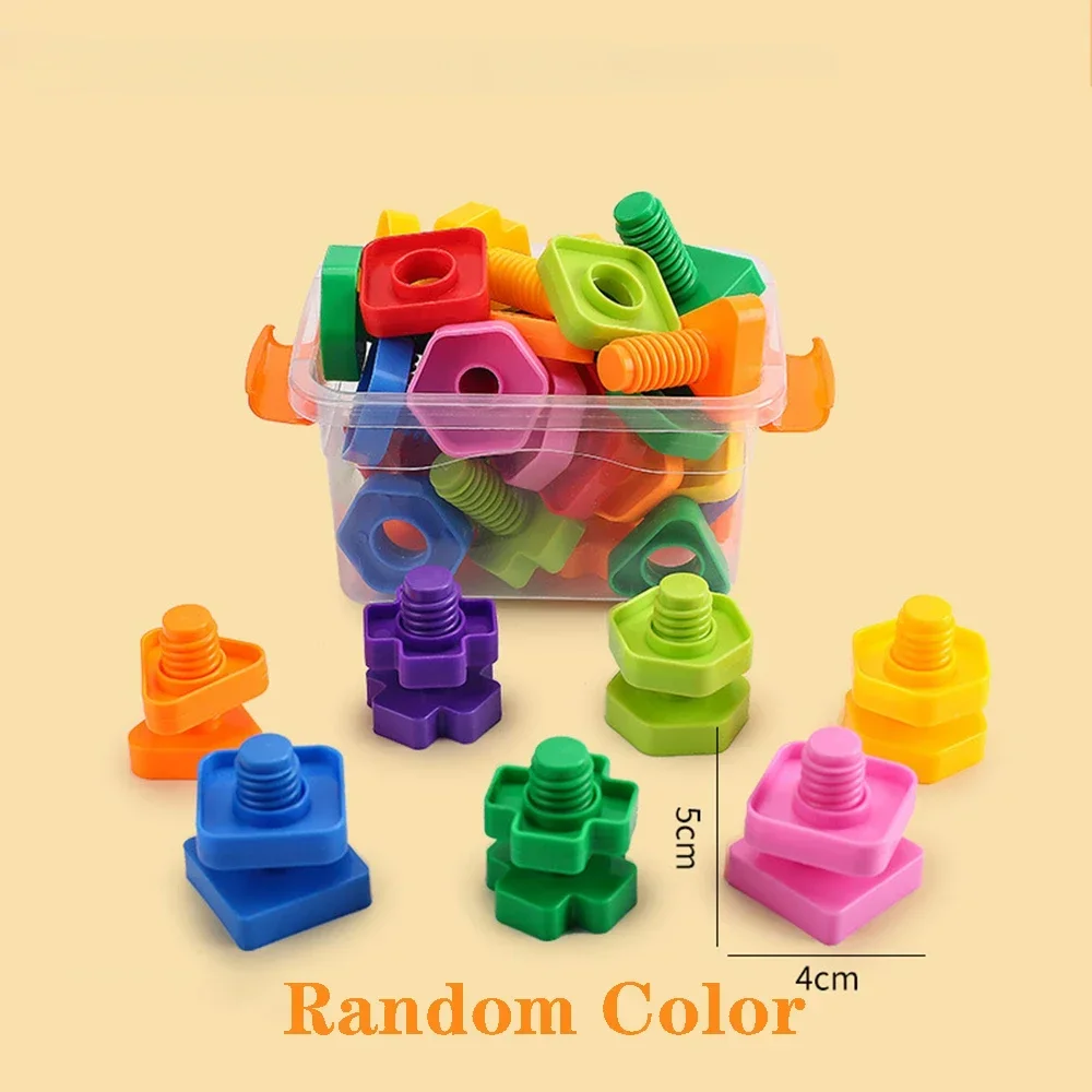 10/20Pcs Screw Building Blocks Nut Shape Match Puzzle Toys For Children Infant Montessori Shape Color Recognize Educational Toys