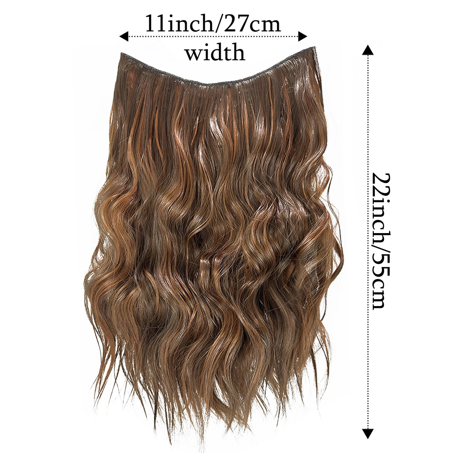 Extensiones de Cabello sintético en forma de U para mujer, extensiones de cabello ondulado largo de una pieza de 22 pulgadas, 10 clips, adecuado